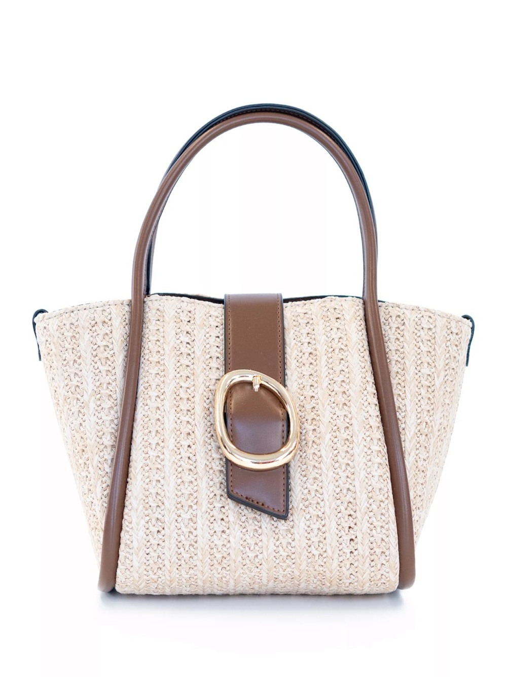 BCBG Generation Straw Top Handle Buckle Bag Gold Buckle NWT